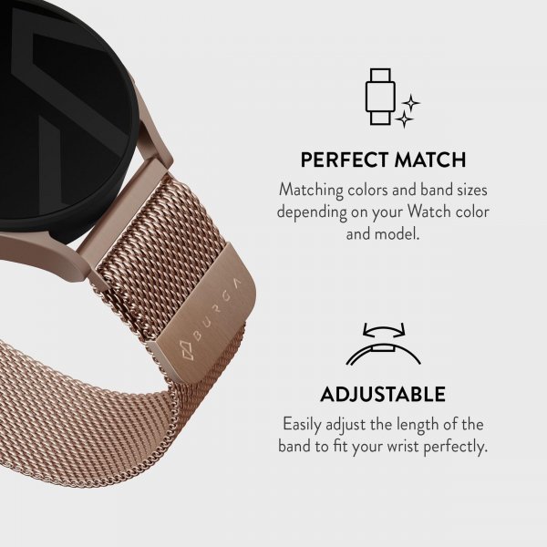 Burga Samsung Galaxy Watch 22mm Ranneke Metal Mesh Ruusukulta