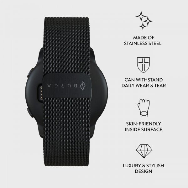 Burga Samsung Galaxy Watch 20mm Ranneke Metal Mesh Musta