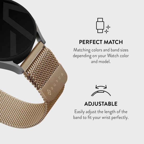 Burga Samsung Galaxy Watch 22mm Ranneke Metalliverkko Kulta