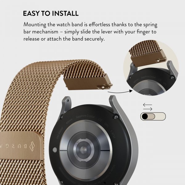 Burga Samsung Galaxy Watch 20mm Ranneke Metalliverkko Kulta