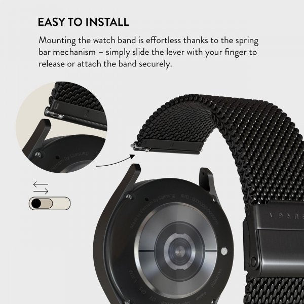 Burga Samsung Galaxy Watch 22mm Ranneke Mesh Elegance Musta