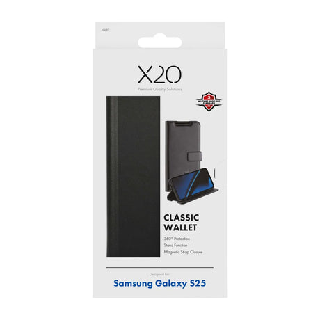 X2O Samsung Galaxy S25 Kotelo Classic Wallet Musta