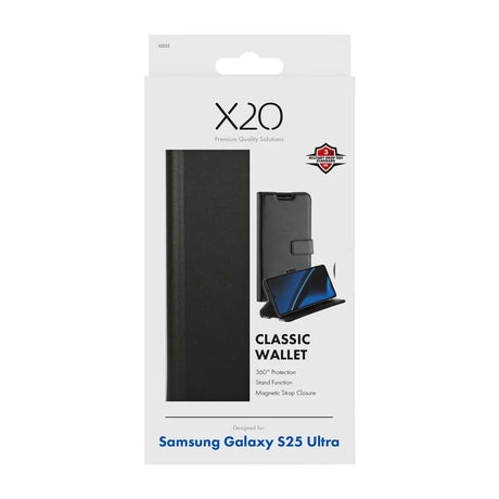 X2O Samsung Galaxy S25 Ultra Kotelo Classic Wallet Musta