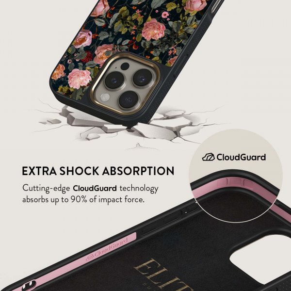 Burga iPhone 15 Pro -suojakuori Elite Dark MagSafe Bloomy Garden