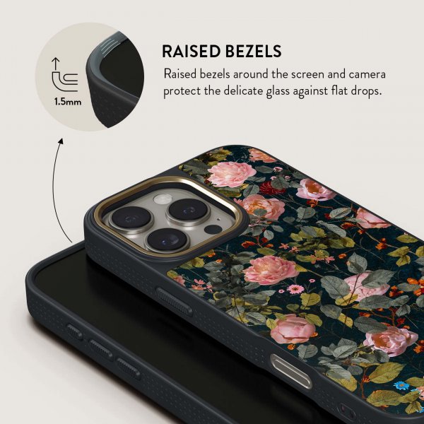 Burga iPhone 16 -suojakuori Elite Dark MagSafe Bloomy Garden
