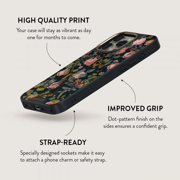 Burga iPhone 15 Elite Dark MagSafe Bloomy Garden -kuori