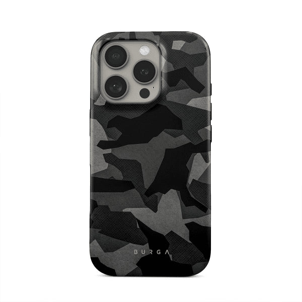 Burga iPhone 15 -suojakuori Tough Night Black Camo
