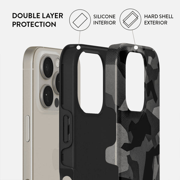 Burga iPhone 15 Kuori Tough MagSafe Night Black Camouflage
