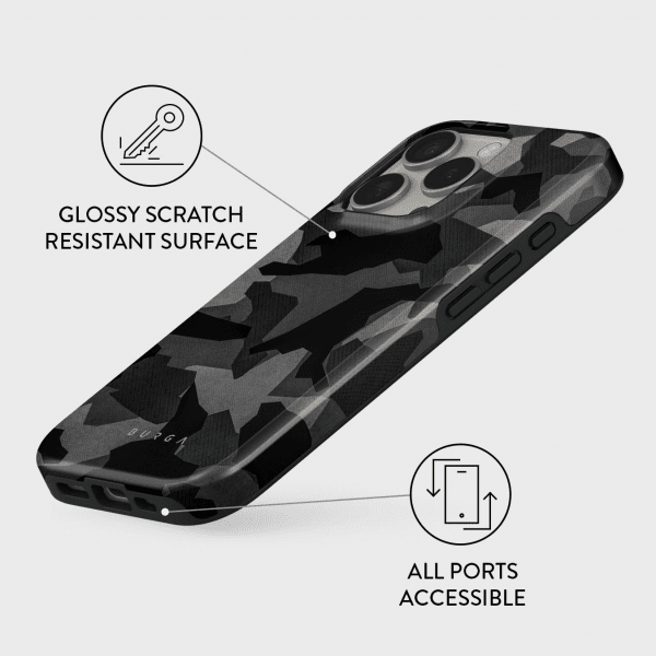 Burga iPhone 16 -suojakuori Tough MagSafe Night Black Camouflage
