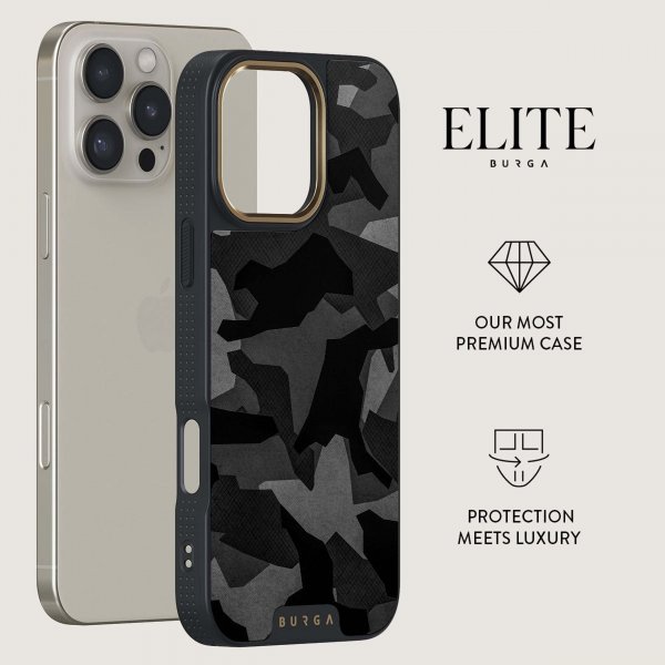 Burga iPhone 16 Suojakuori Elite Dark MagSafe Night Black Camo