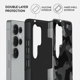 Burga Samsung Galaxy S25 -suojakuori, Tough Night Black Camo