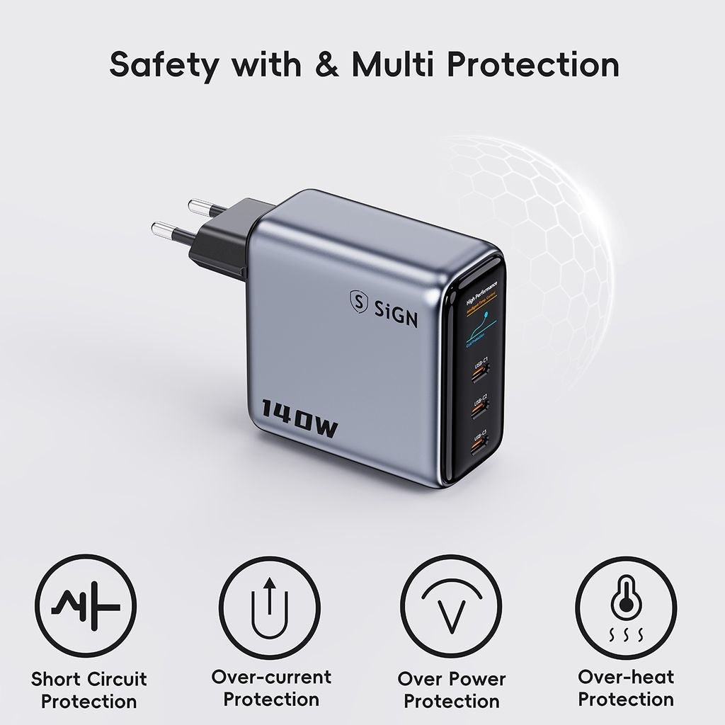 SiGN 140W Pikalataaja näytöllä 3xUSB-C/1xUSB-A Harmaa