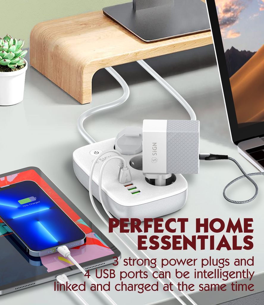 SiGN Smart WiFi 3-tie Jatkorasitimet 30W USB-A/USB-C 1,5m