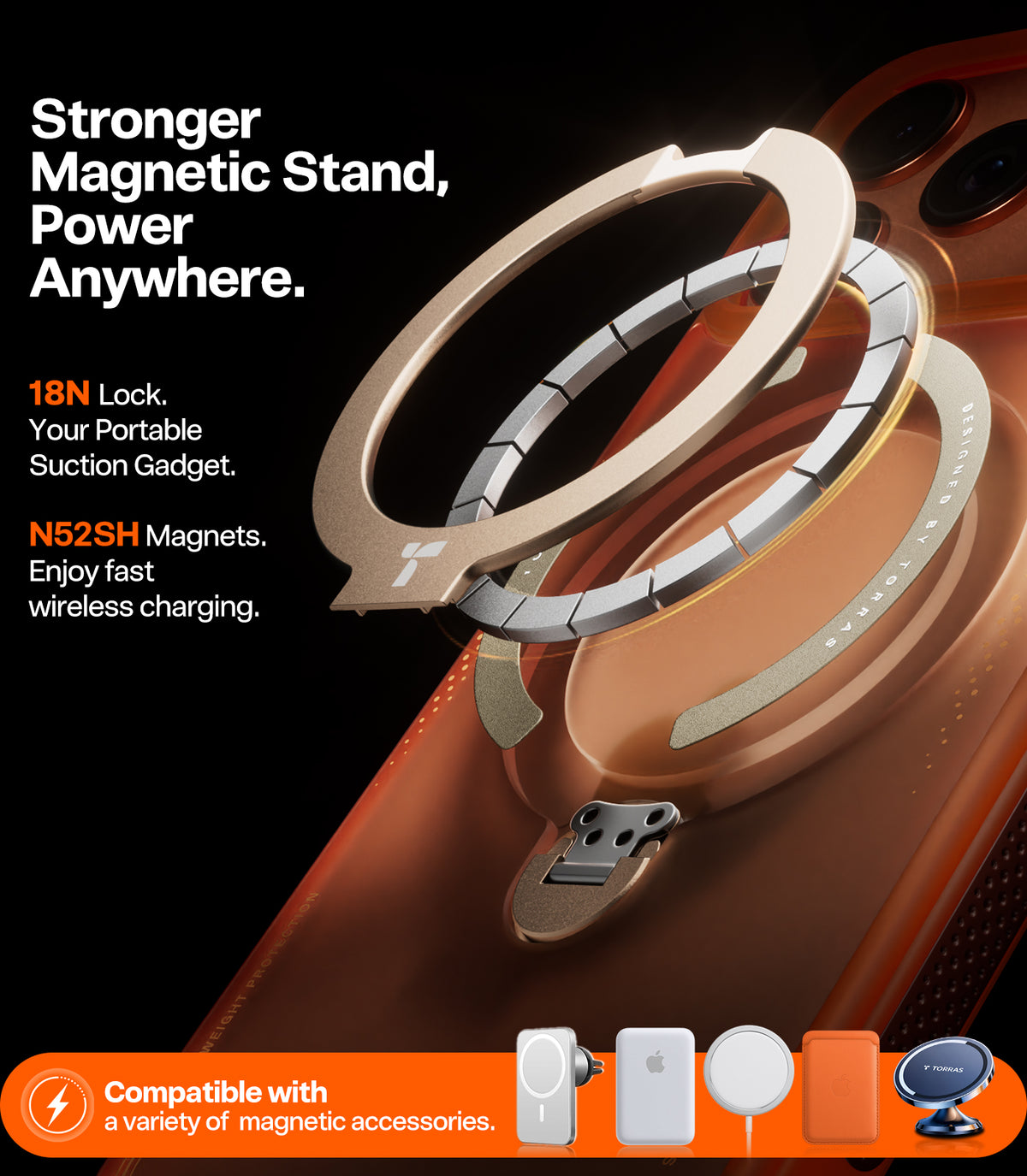Torras iPhone 17 Pro Kuori Ostand Q3 Air Energy Oranssi
