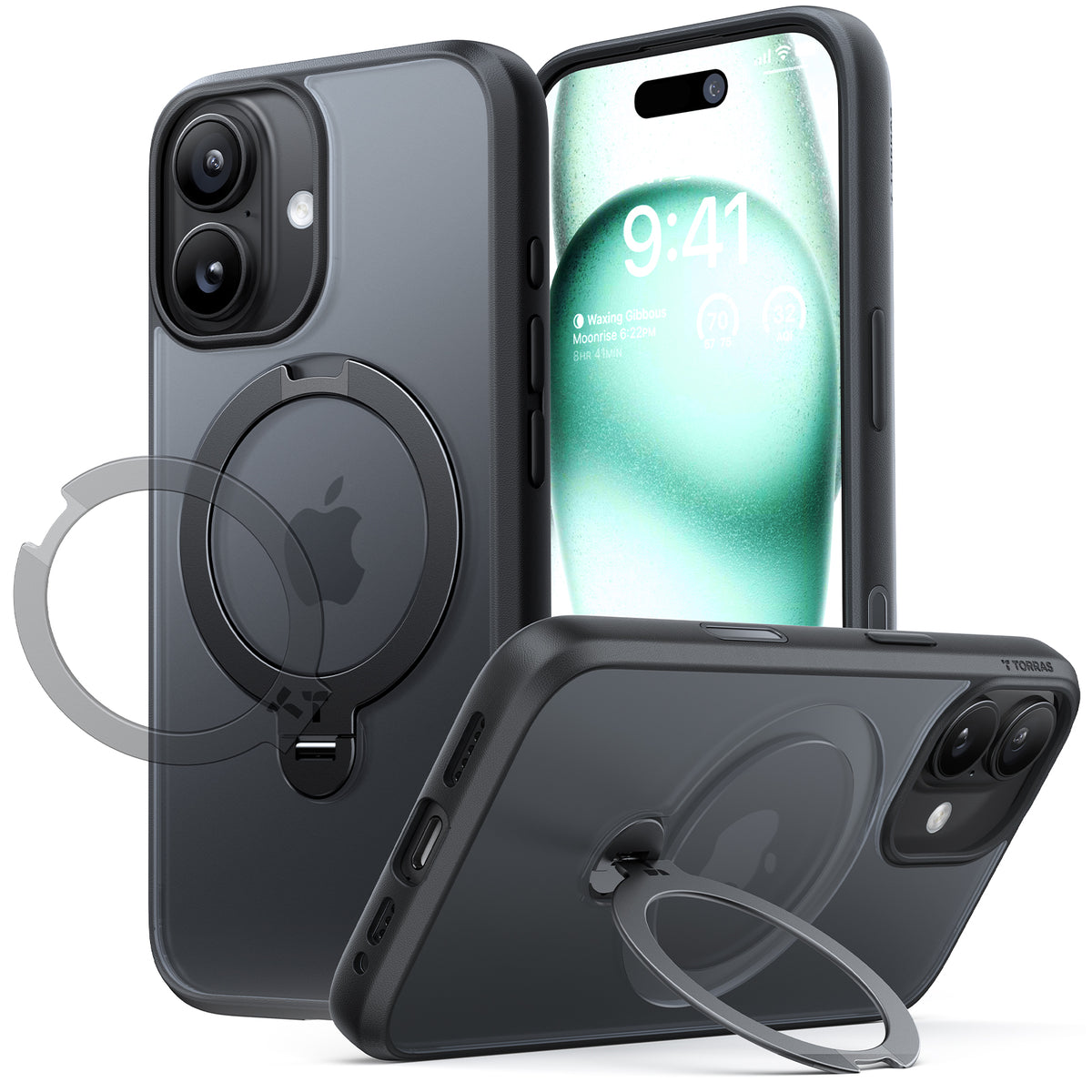 Torras iPhone 17 Kuori Ostand Q3 Spin Obsidian Black