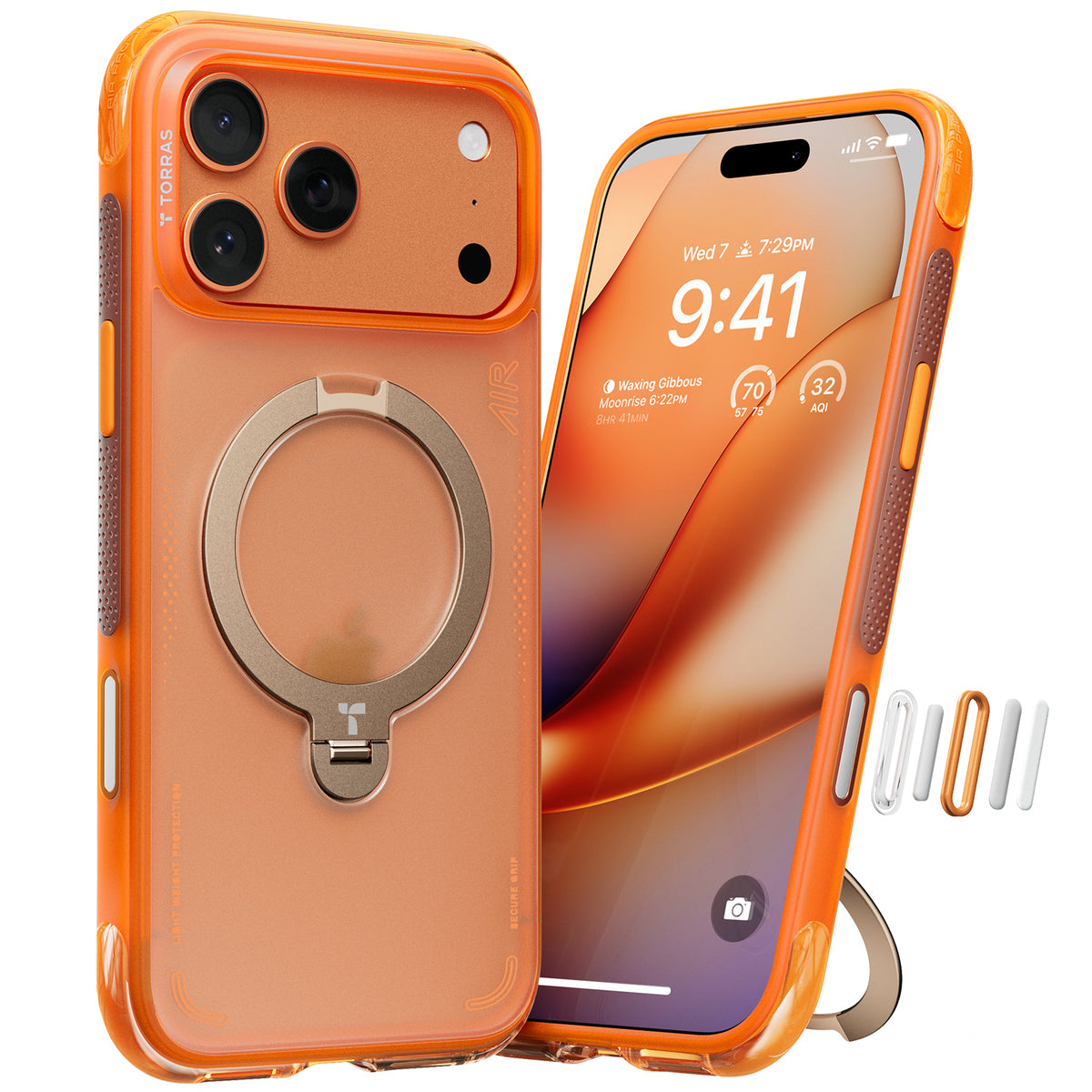 Torras iPhone 17 Pro Max Kuori Ostand Q3 Air Energy Oranssi