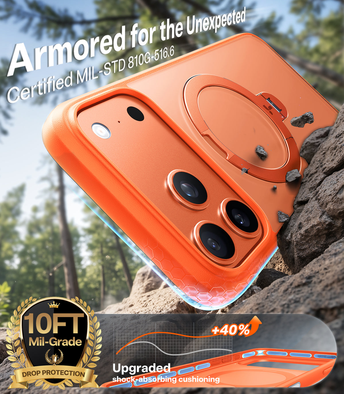 Torras iPhone 17 Pro Max Kuori Ostand Q3 Spin Energy Oranssi