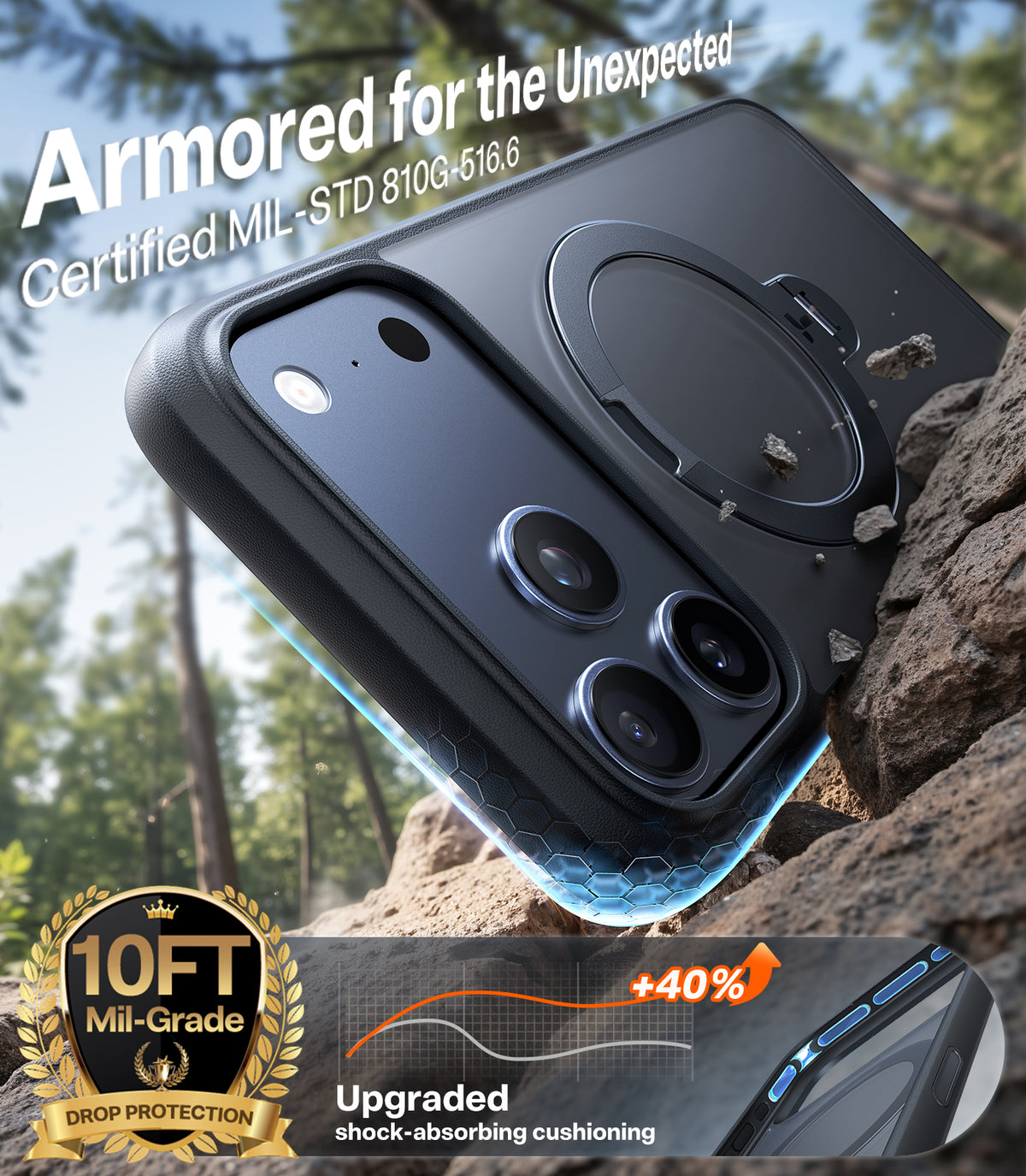 Torras iPhone 17 Pro Max Kuori Ostand Q3 Spin Obsidian Black