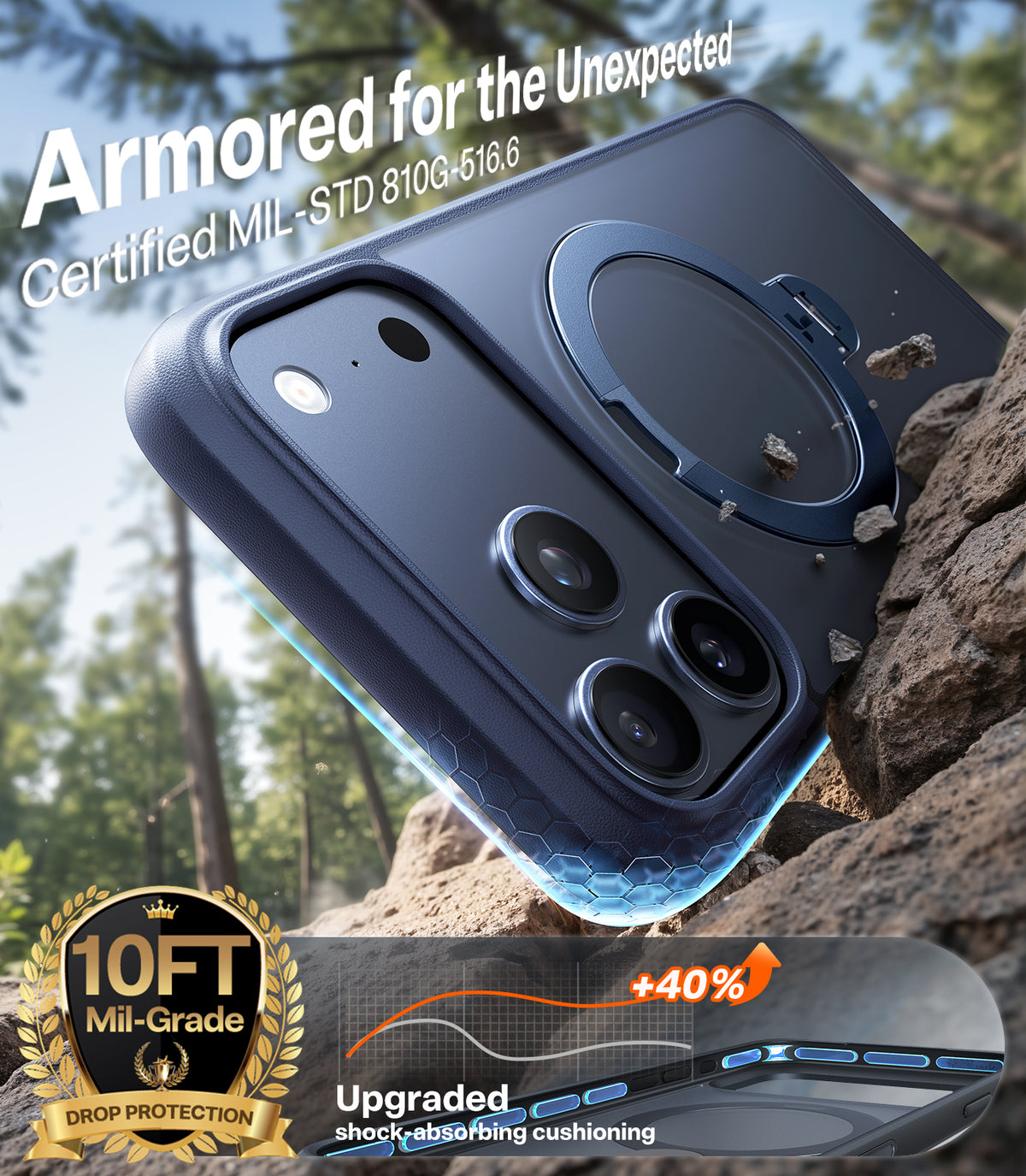 Torras iPhone 17 Pro Kuori Ostand Q3 Spin Syvänsininen