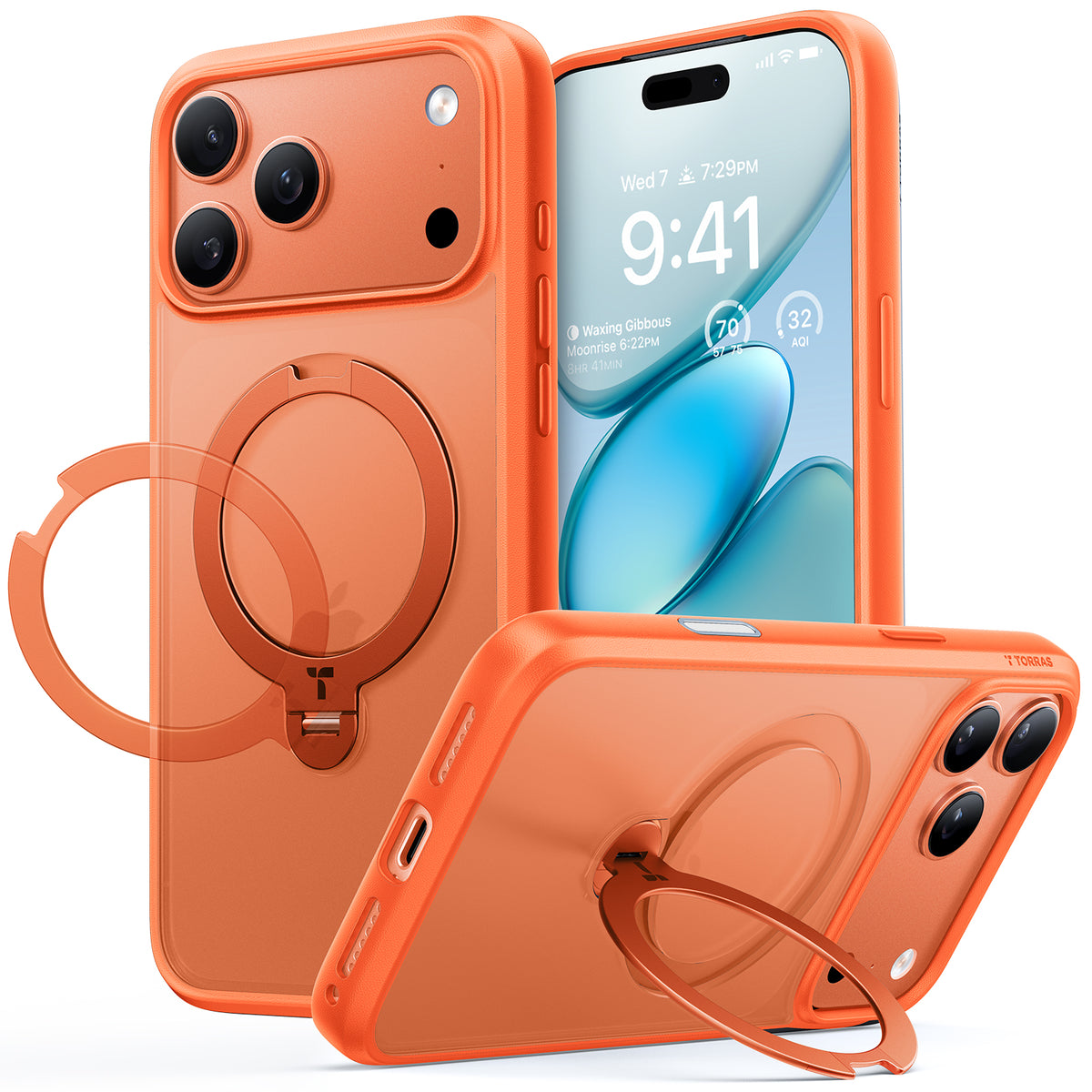 Torras iPhone 17 Pro Max Kuori Ostand Q3 Spin Energy Oranssi