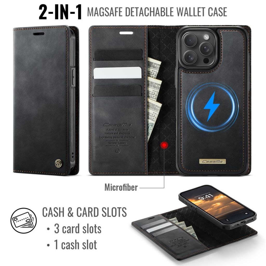 CaseMe iPhone 13 Pro Kotelo C49 Series Musta