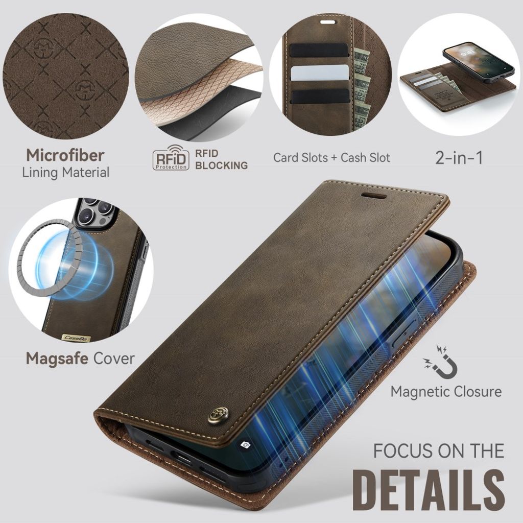 CaseMe iPhone 15 Pro Kotelo C49 Series Ruskea