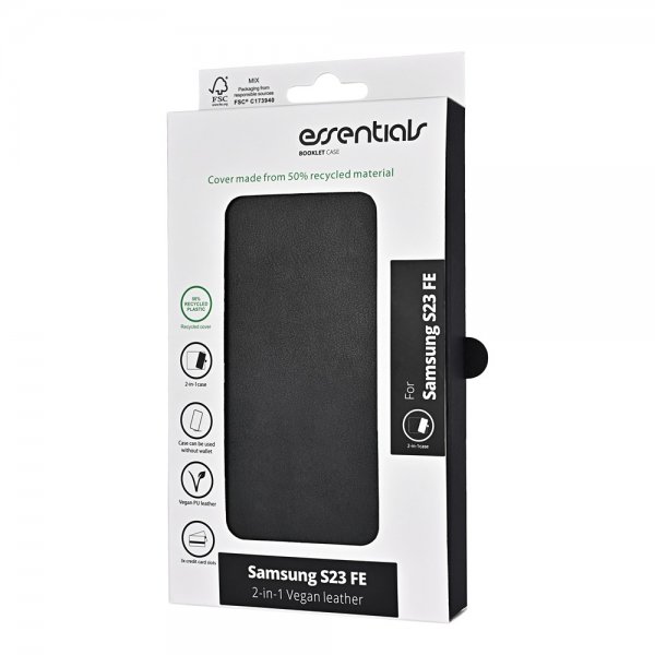 Essentials Samsung Galaxy S23 FE -suojakotelo 2-in-1 keinonahkaa, musta