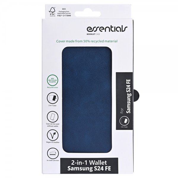 Essentials Samsung Galaxy S24 FE Kotelo 2-in-1 Vegaaninahka Sininen