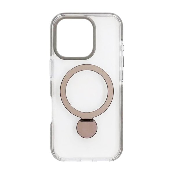 iPhone 16 Pro Kuori Rengasjalusta MagSafe Harmaa Läpinäkyvä