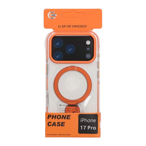 iPhone 17 Pro -kuori, rengasjalusta, MagSafe, oranssi