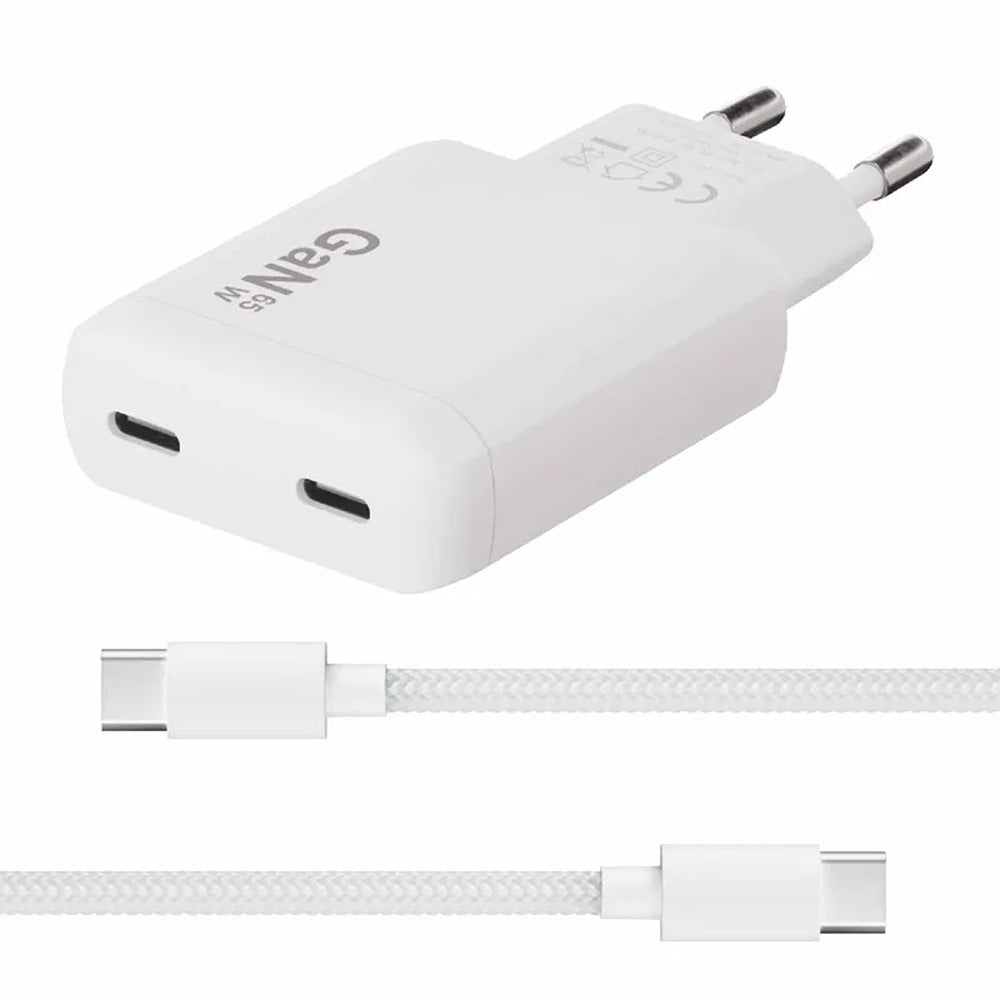 X2O 65 W Dual Slim -kotilaturisarja USB-C/C GaN 1,5 m, valkoinen