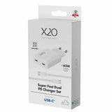 X2O 65 W Dual Slim -kotilaturisarja USB-C/C GaN 1,5 m, valkoinen