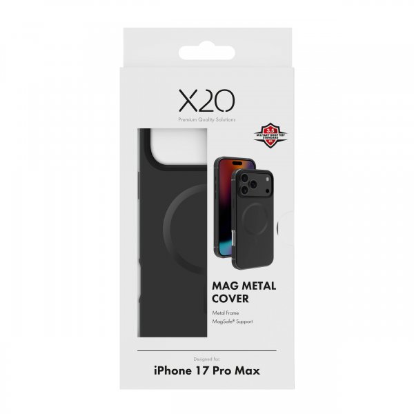 X2O iPhone 17 Pro Max Kuori Mag Metal Musta