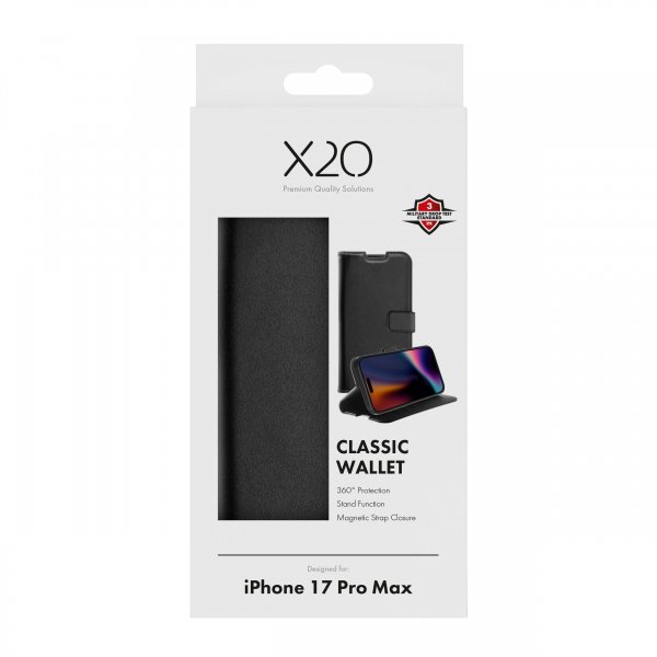 X2O iPhone 17 Pro Max -suojakotelo Classic Wallet, musta
