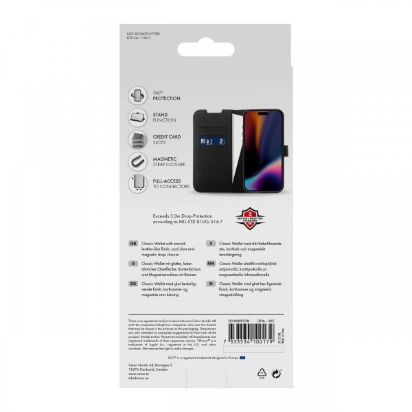 X2O iPhone 17 Pro Kotelo Classic Wallet Musta