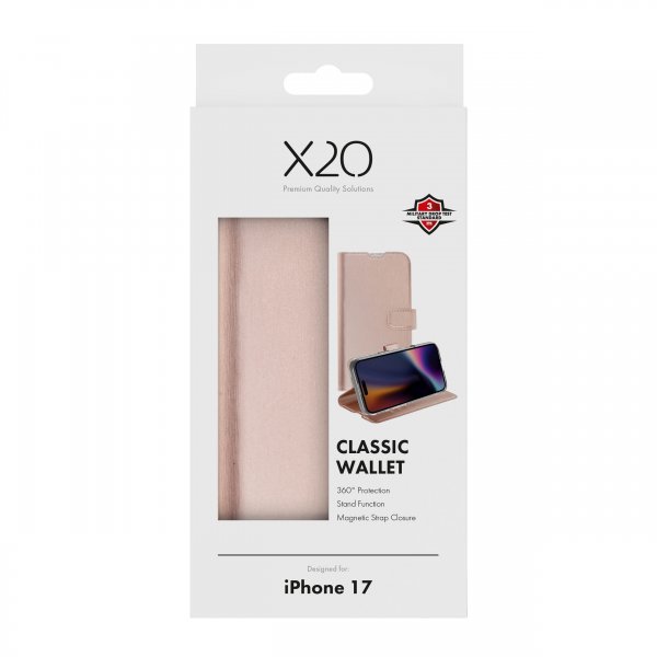 X2O iPhone 17 Classic Wallet -suojakotelo, ruusukulta