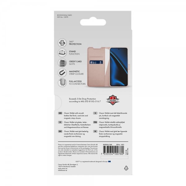 X2O Samsung Galaxy A36/Galaxy A56 Kotelo Classic Wallet Ruusukulta