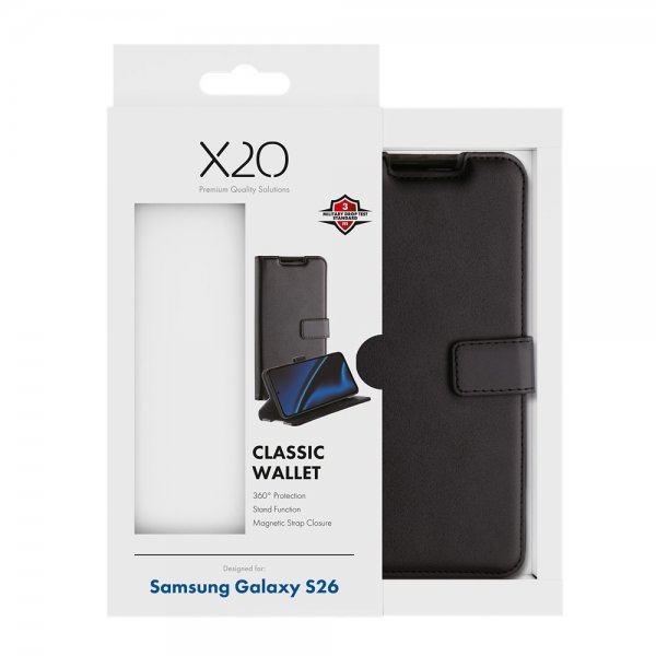 X2O Samsung Galaxy S26 Classic Wallet -kotelo, musta