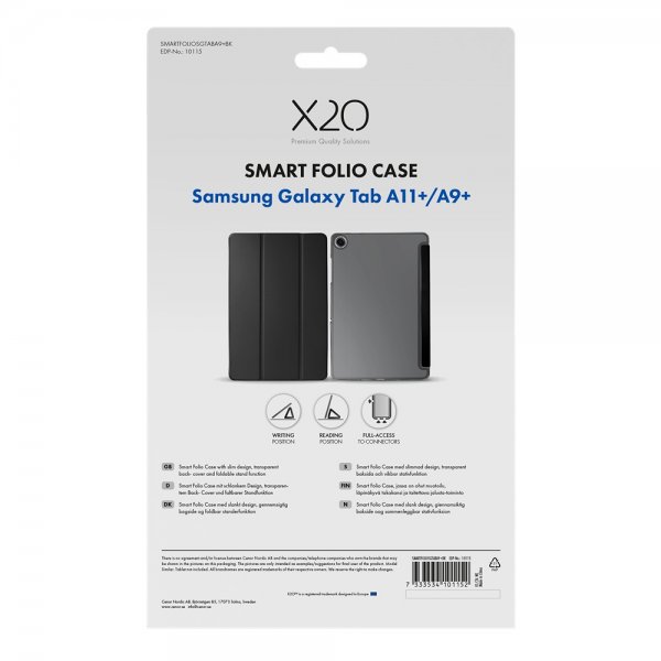 X2O Samsung Galaxy Tab A9 Plus/A11 Plus -kotelo Smart Folio Musta