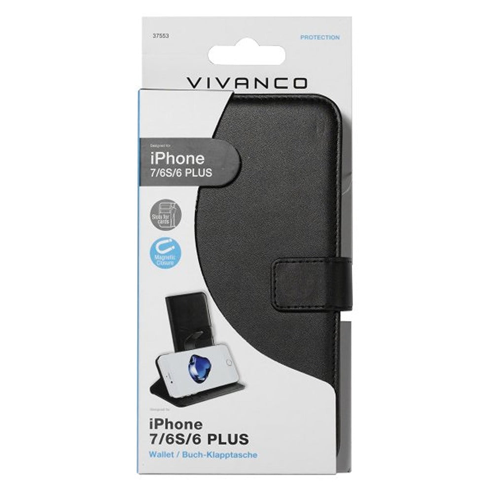 Vivanco iPhone 6/6S Plus/iPhone 7 Plus/iPhone 8 Plus -kotelo Classic Wallet, musta