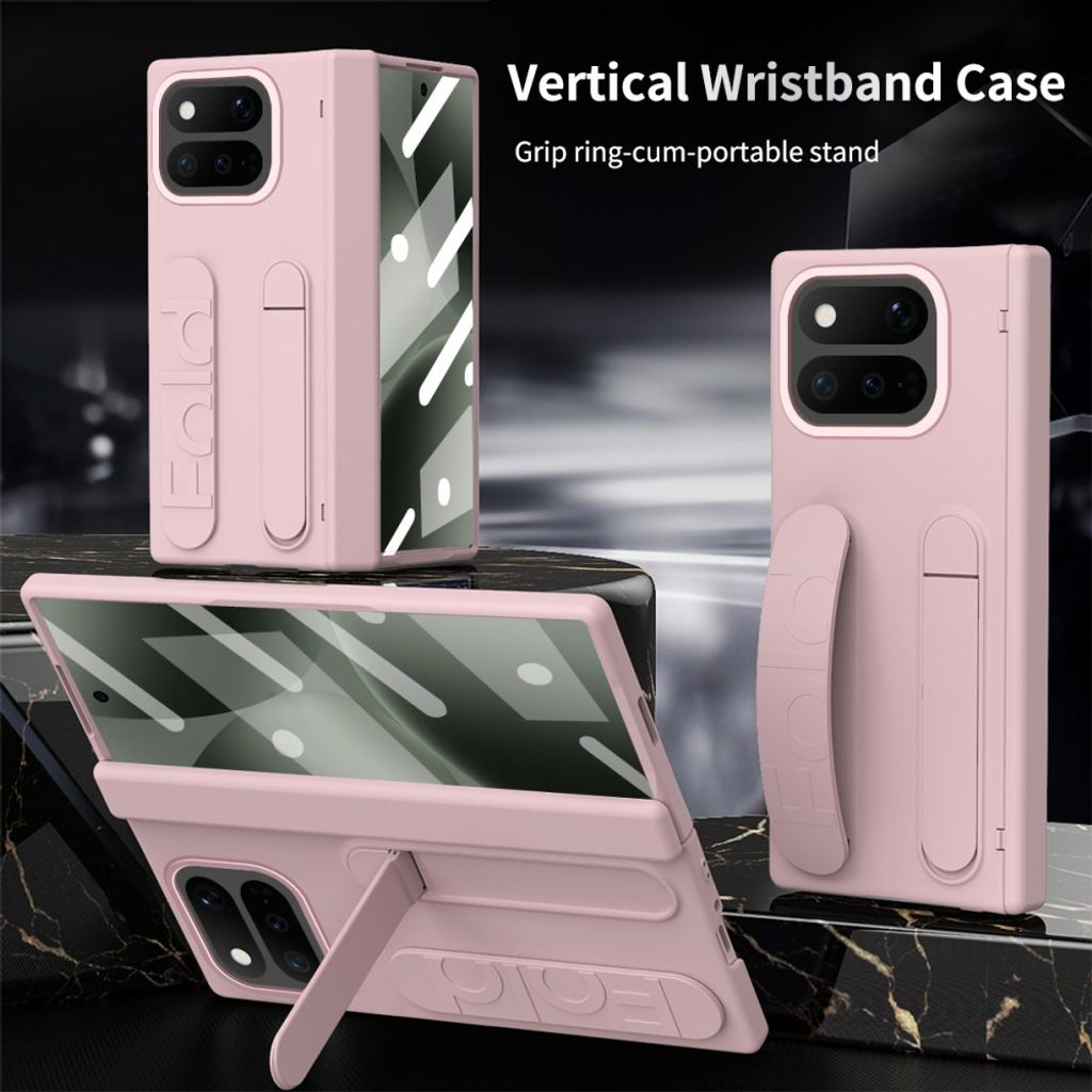 Google Pixel 11 Pro Fold Kuori Jalustalla & Kädensijailla Vaaleanpunainen
