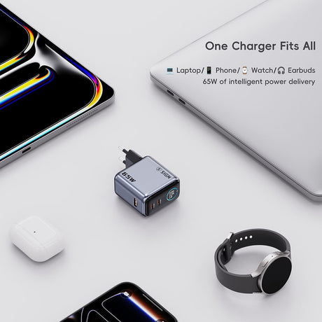 SiGN 65W Seinälataaja näytöllä 2xUSB-C/1x USB-A Harmaa