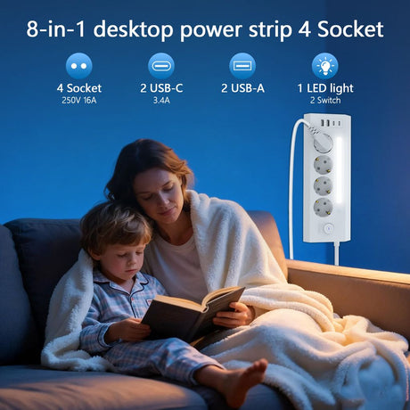 SiGN 4-tie Pöytäjatkorasittimet USB-A/USB-C 1,8m