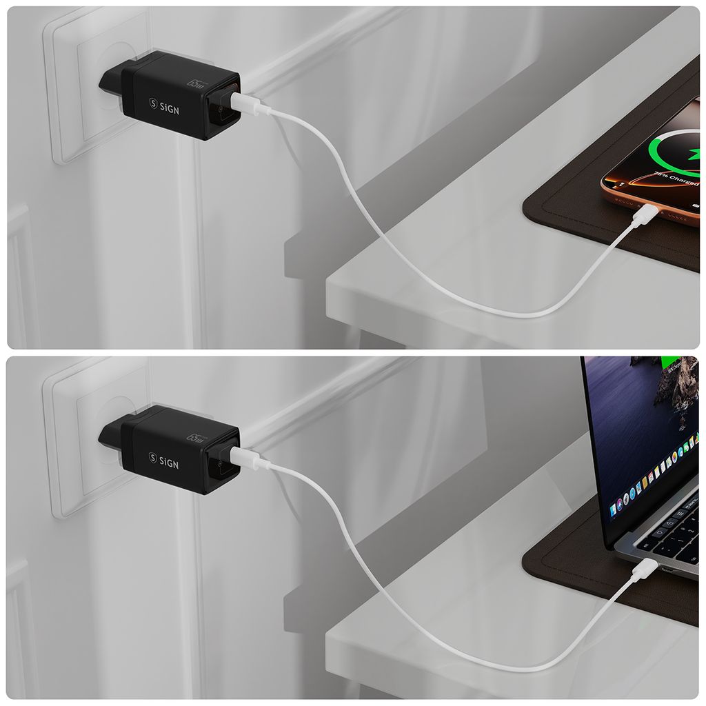 SiGN 65W Snabbladdare USB-C PD Musta