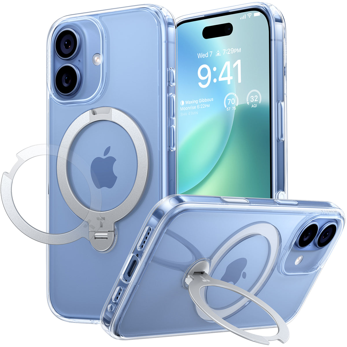 Torras iPhone 17 Kuori Ostand Q3 Spin Kirkas