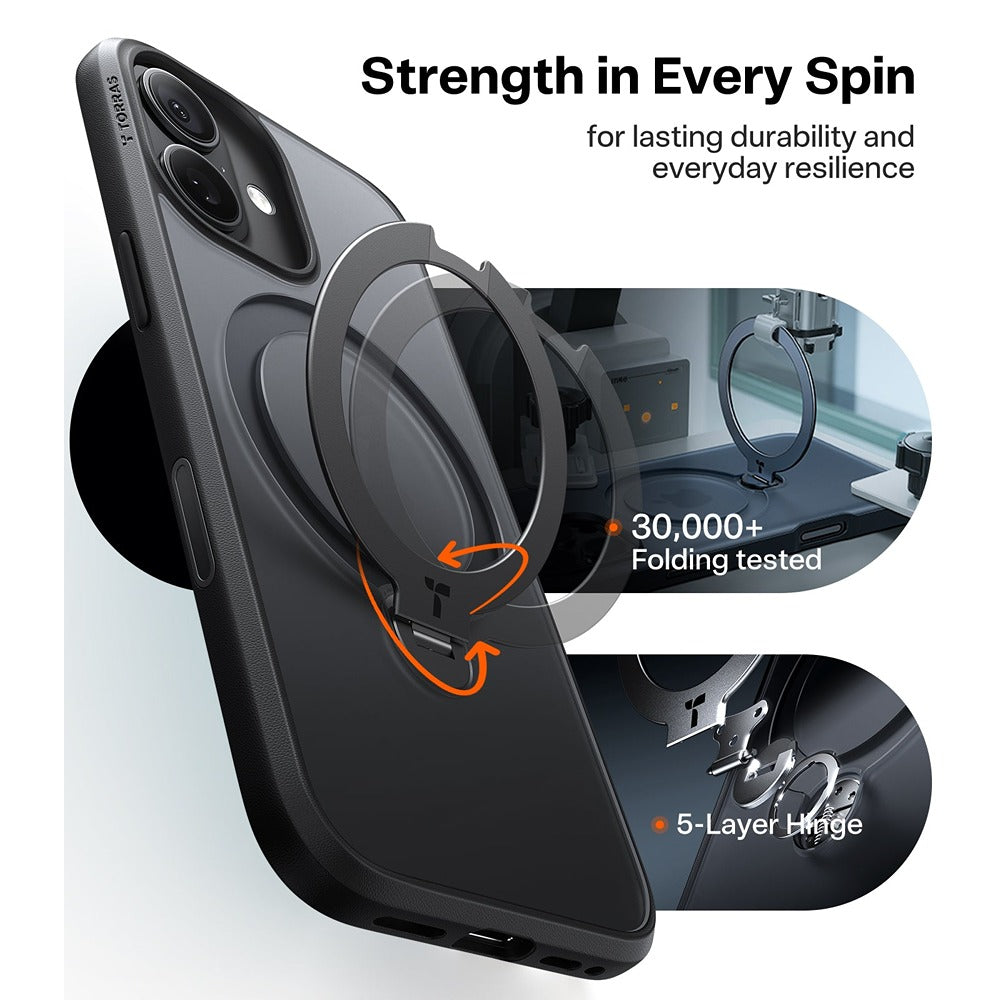 Torras iPhone 17 Kuori Ostand Q3 Spin Obsidian Black
