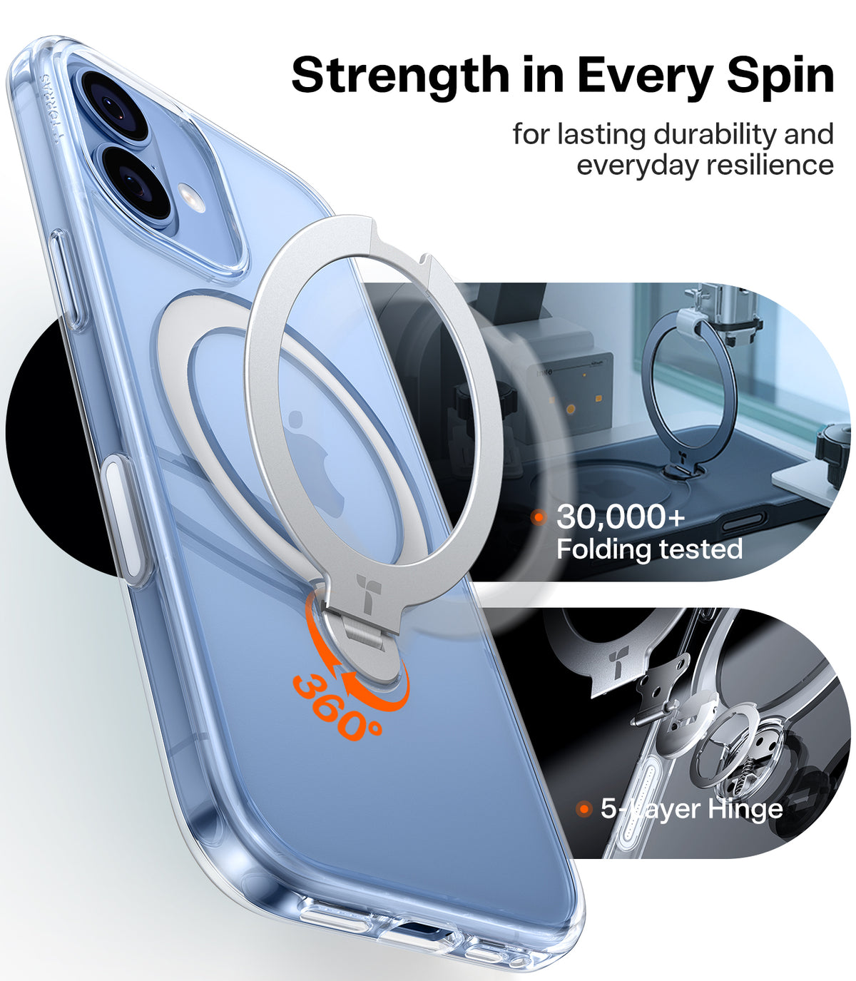 Torras iPhone 17 Kuori Ostand Q3 Spin Kirkas