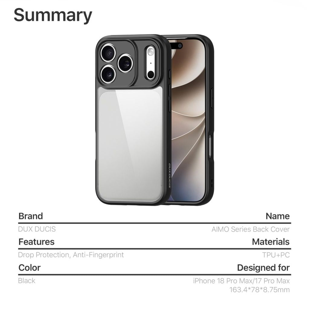 Dux Ducis iPhone 17 Pro Max/iPhone 18 Pro Max Kuori Aimo Series Musta