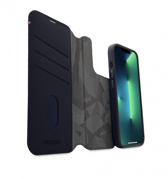Decoded iPhone 14 Pro -suojakuori, nahkaa, irrotettava lompakko, laivastonsininen