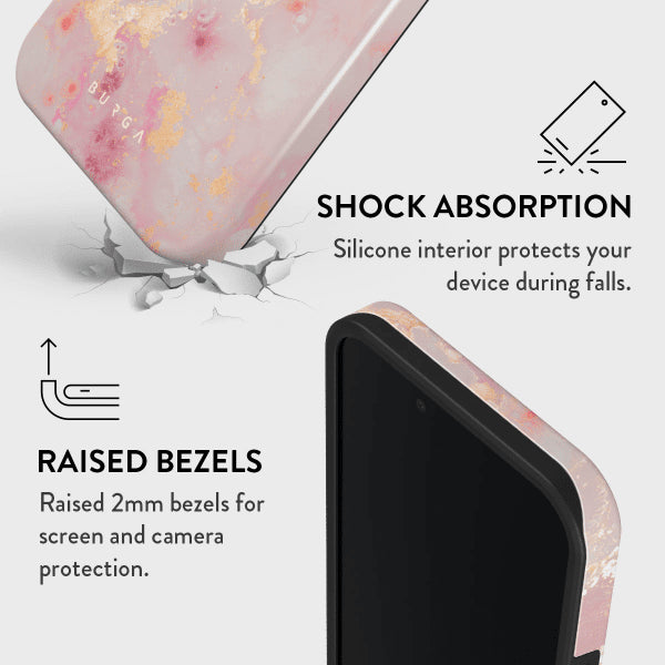Burga iPhone 16e/iPhone 17e Tough Golden Coral -suojakuori